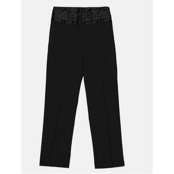 NWT ZARA WOMAN TUXEDO TROUSERS WITH CONTRASTING WAIST PANT BLACK Small - Picture 2 of 7